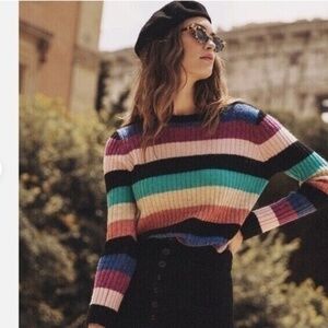 Rails Kylie Colorful Striped Alpaca Wool Ribbed Knit Sweater M